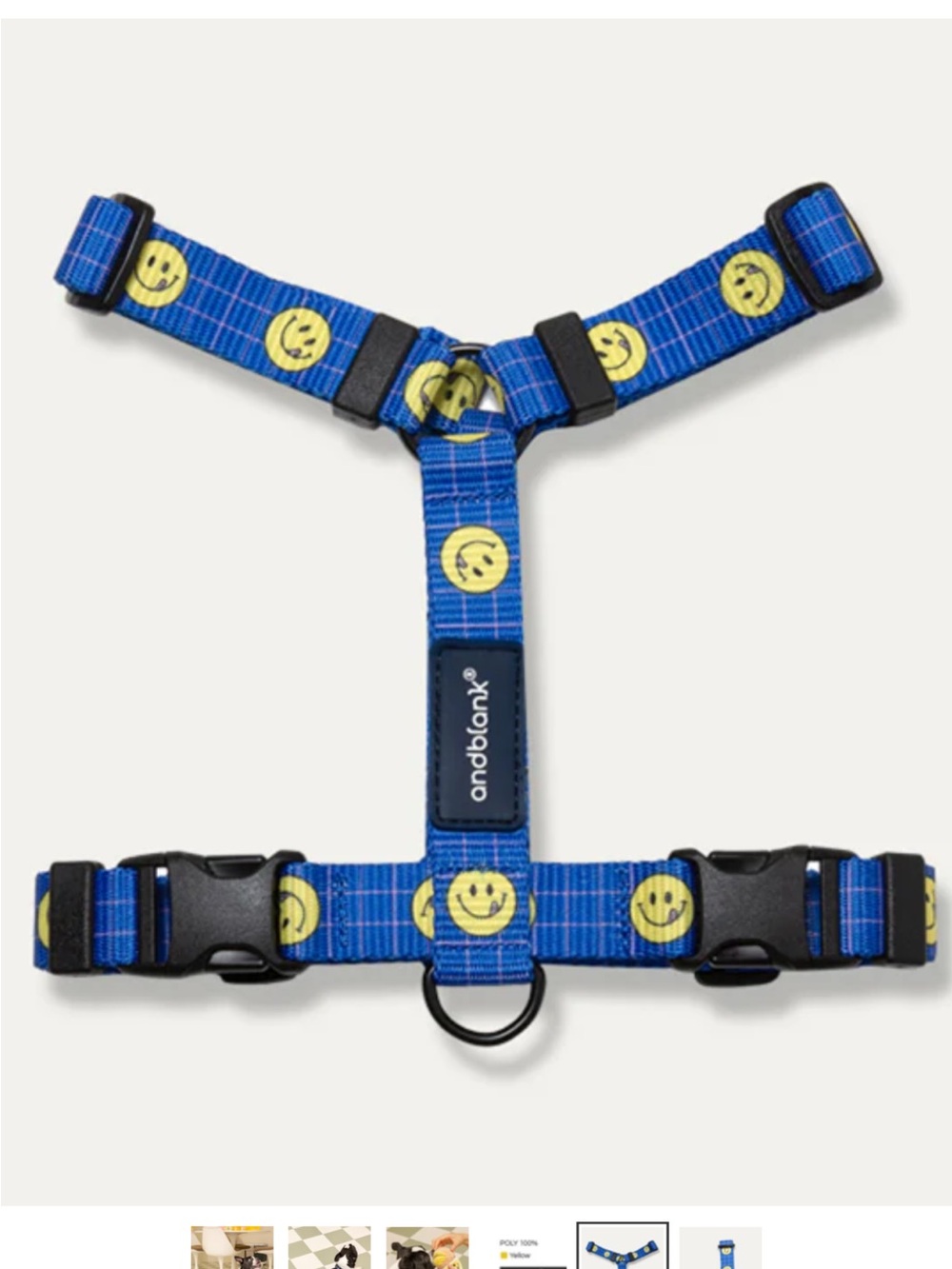Blue Smiley Face Dog Harness with Buckles